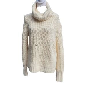 Banana Republic Cream Chunky Knit Turtleneck Sweater Italian Yarn Size M